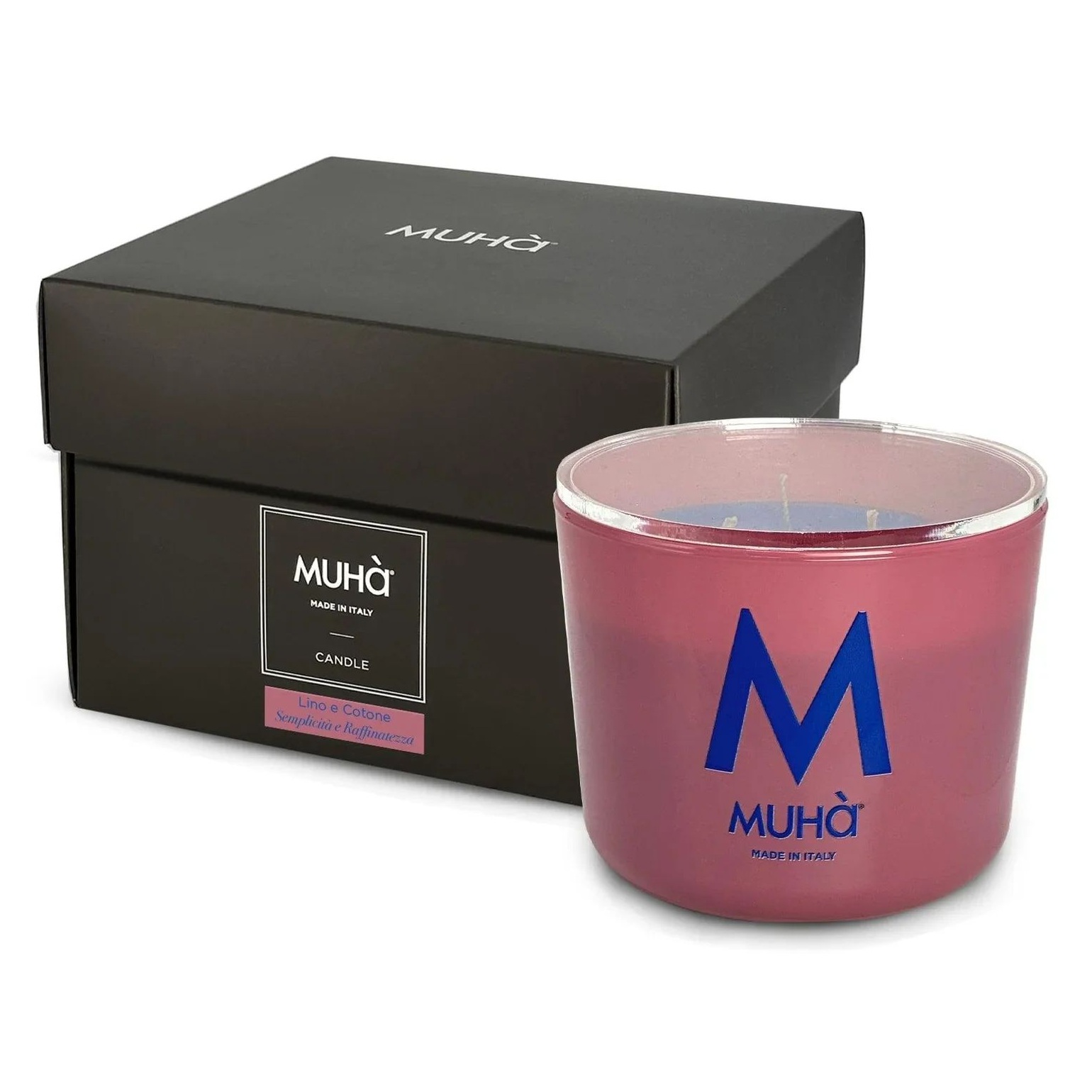 Ароматическая свеча Muhà Peonia Lino e Cotone Candela MCN057