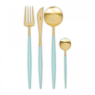 Набор столовых приборов Cutipol Goa Turquoise Matte Brushed Gold Plated GO.006.TGB