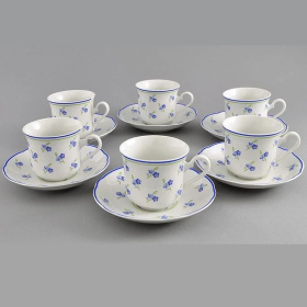6 чашек с блюдцами Leander Mary-Anne Modré Květiny 03160415-0887