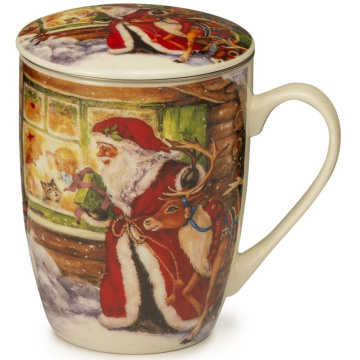Кружка с ситечком и крышкой Lamart Noel Santa with Deer 22384