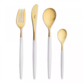 Набор столовых приборов Cutipol Mio White Matte Brushed Gold Plated MI.006.WGB