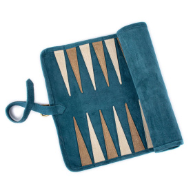 Нарды Manopoulos Premium Handcrafted RAF Blue Suede Roll-Up Backgammon Set RLE3BLU