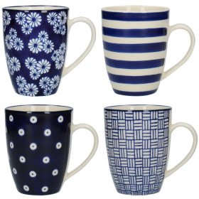 4 кружки KitchenCraft London Pottery Blue Tulip Mugs Set (арт. JY18LT31)