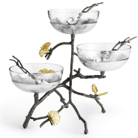 Чаши с ложками на подставке Michael Aram Butterfly Ginkgo Triple Bowl Set w/Spoons 175795