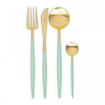 Набор столовых приборов Cutipol Goa Celadon Green Matte Brushed Gold Plated GO.006.CEGB