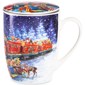 Кружка с ситечком и крышкой Lamart Noel Santa's New Year's Train 23021